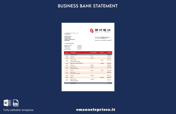 modello Word e PDF dell'estratto conto dell'organizzazione Bank of Jinzhou in st